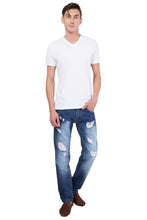 Men's Ripped Slim Fit Straight Denim Jeans Pants Vintage Style with Broken Holes
