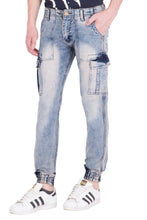 KROSSSTITCH Men's Faded Blue Original Cargo Denim Jeans