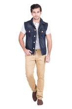 Krossstitch Sleeveless Dark Blue Men's Denim Jacket with Brass Button