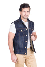 Krossstitch Sleeveless Dark Blue Men's Denim Jacket with Brass Button