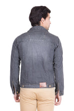 Krossstitch Full Sleeve Black Grey Men's Denim Jacket with Brass Button