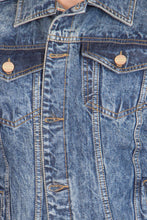 Krossstitch Full Sleeve Orange Blue Cloud Wash Men's Denim Jacket with Brass Button