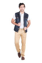 Krossstitch Sleeveless Black Grey Men's Denim Jacket with Brass Button