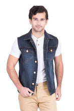 Krossstitch Sleeveless Black Grey Men's Denim Jacket with Brass Button