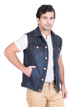 Krossstitch Sleeveless Black Grey Men's Denim Jacket with Brass Button