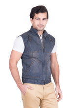 Krossstitch Sleeveless Grey Men's Denim Jacket with Zipper