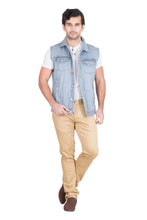 Krossstitch Sleeveless Light Grey Men's Denim Jacket with Brass Button