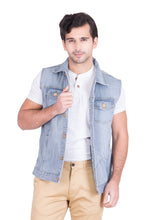 Krossstitch Sleeveless Light Grey Men's Denim Jacket with Brass Button