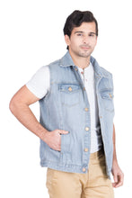 Krossstitch Sleeveless Light Grey Men's Denim Jacket with Brass Button