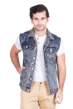 Krossstitch Sleeveless Orange Cloud Wash Men's Denim Jacket with Brass Button