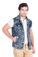 Krossstitch Sleeveless Green Cloud Wash Men's Denim Jacket with Brass Button